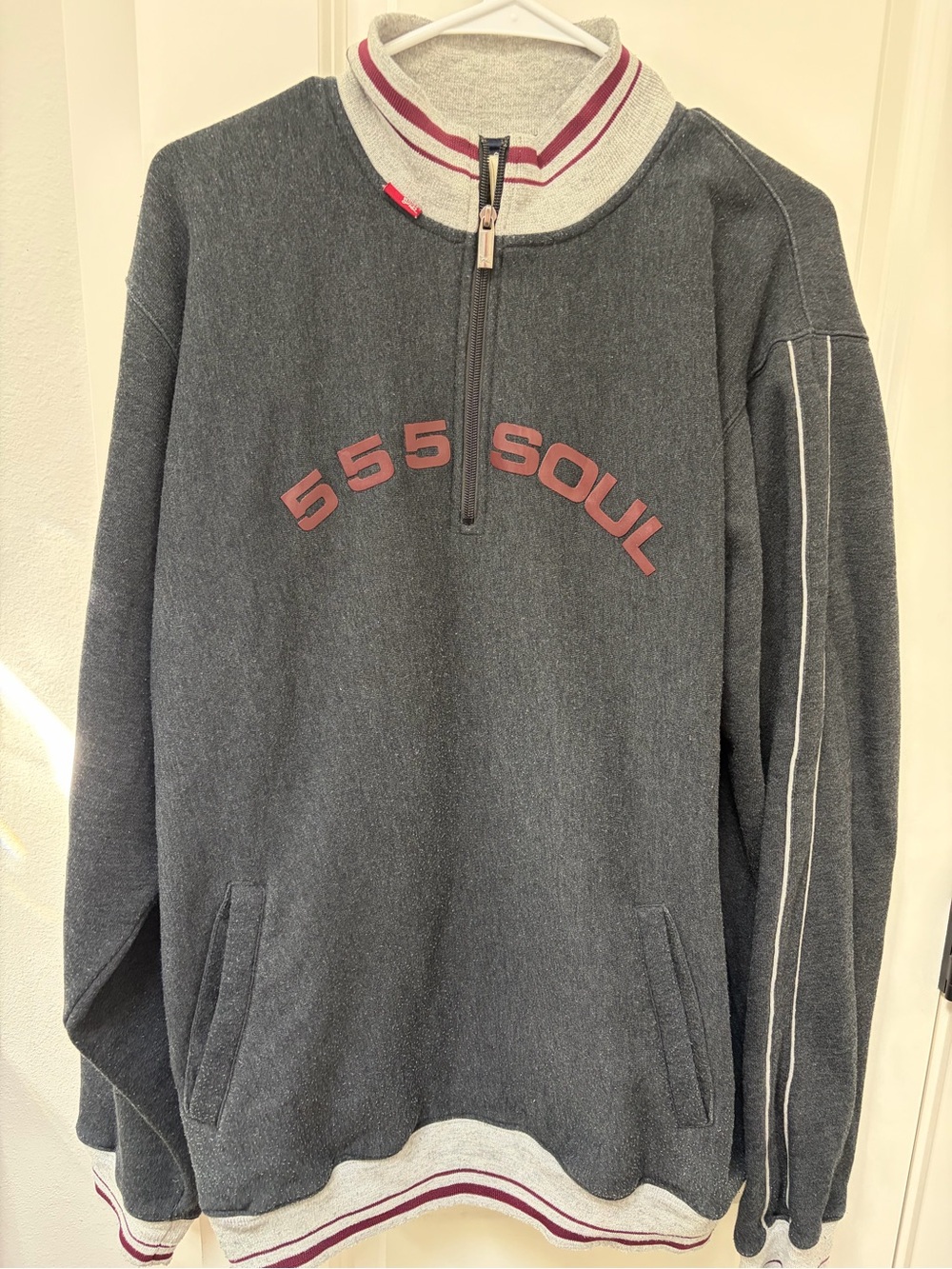 Triple Five Soul Men's Dark Gray Half-Zip Sweater with Maroon Logo